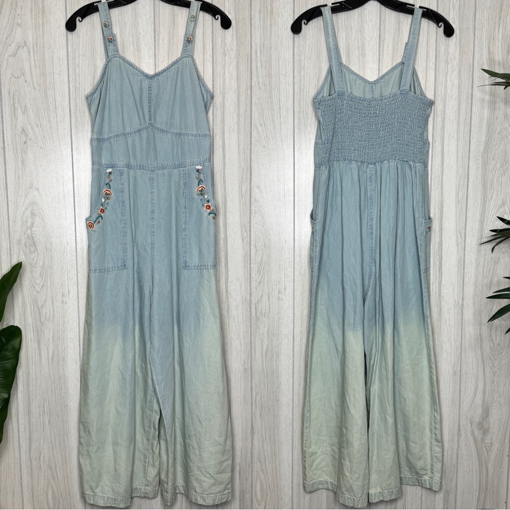 NWT April Cornell Light Wash Ombre Chambray Denim Wide Leg Jumpsuit size XS